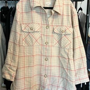 LOFT Women's Soft Pink Checkered Utility Jacket